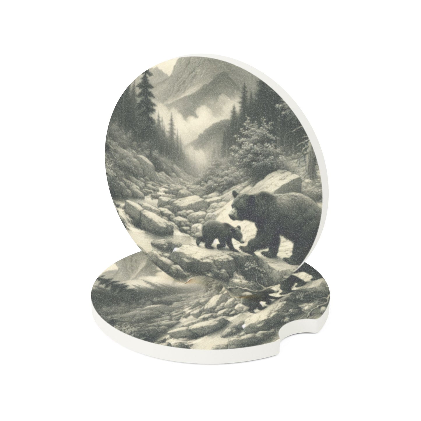 Bear Mountain Soapstone Car Coaster, Rustic Car Accessories, Gift for Him, Auto Decor, Nature Lover Coasters