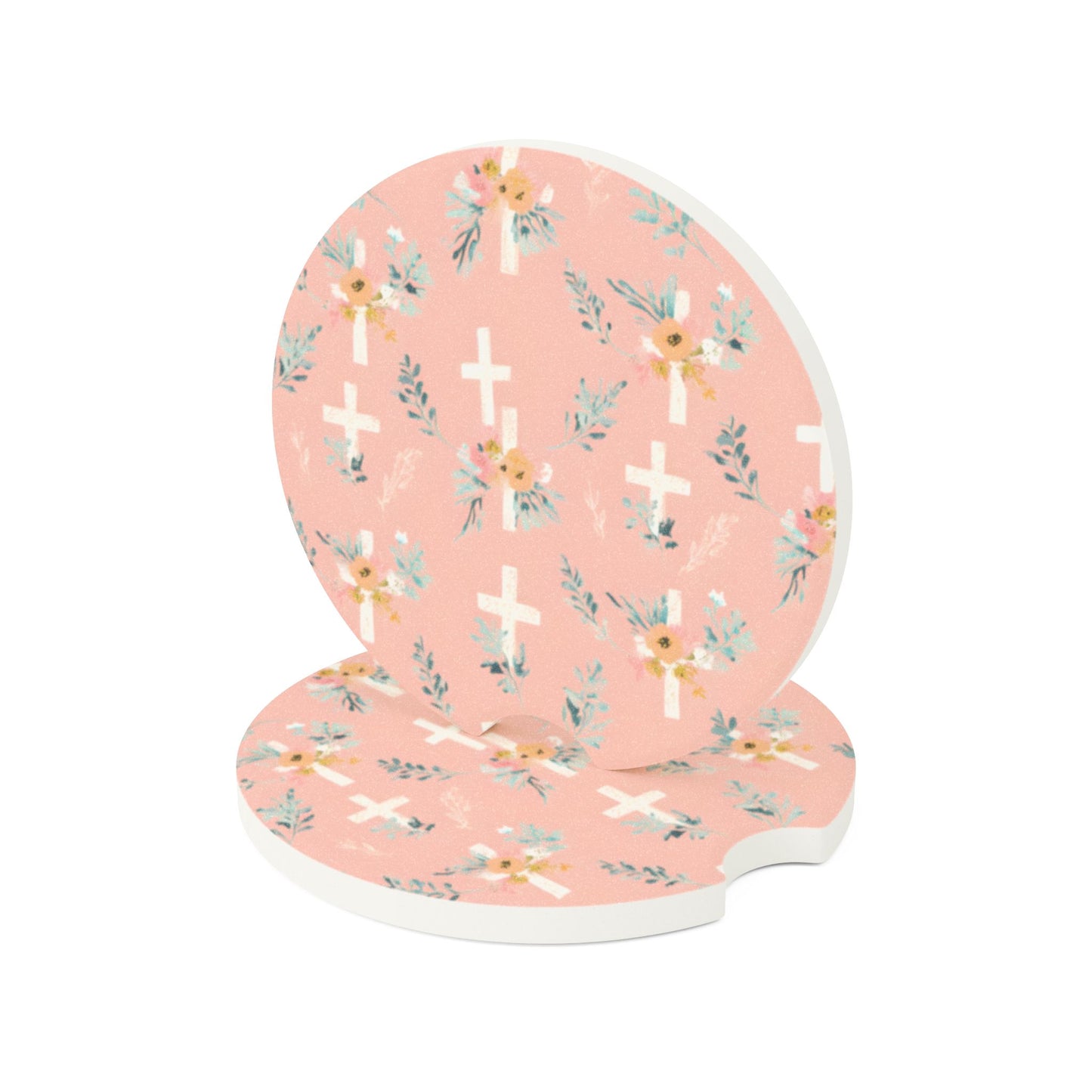 Floral Cross Soapstone Car Coaster | Cute Drink Holder, Car Accessories, Floral Decor, Gifts for Her