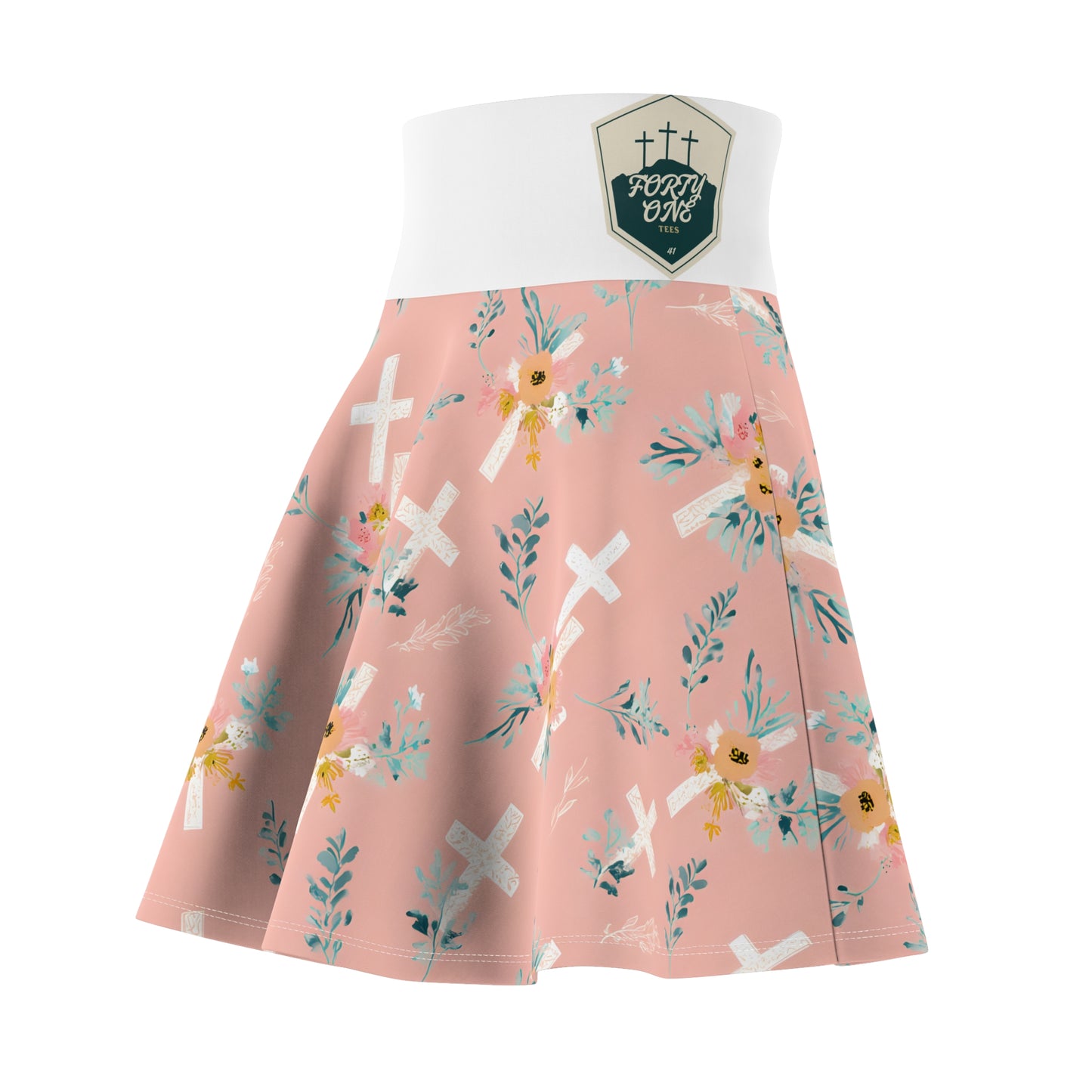 Floral Cross Pattern Women's Skater Skirt, Modest Summer Skirt, Casual Skirt, Easter Outfit, Church Wear, Spring Fashion
