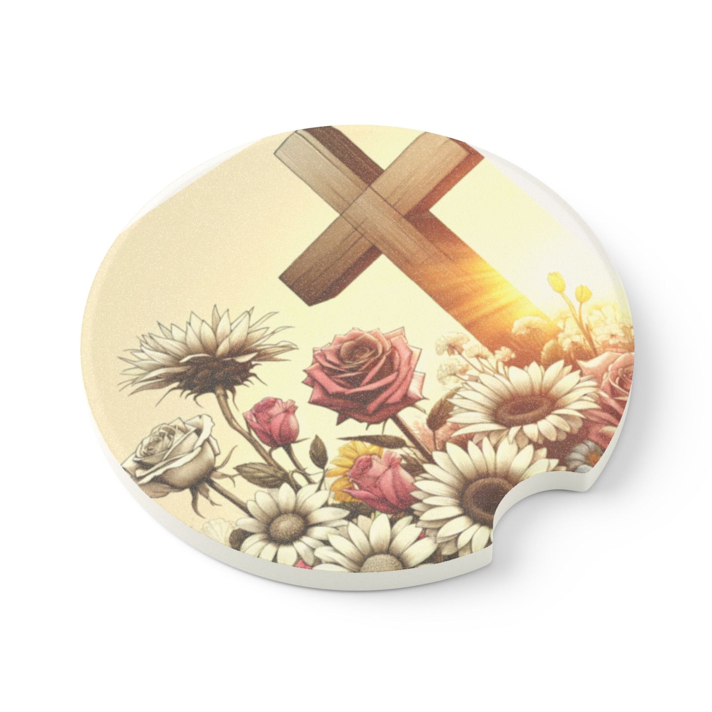 Floral Christian Soapstone Car Coaster, Religious Coaster, Car Accessories, Gift for Him or Her, Home Decor, Mother's Day Gift