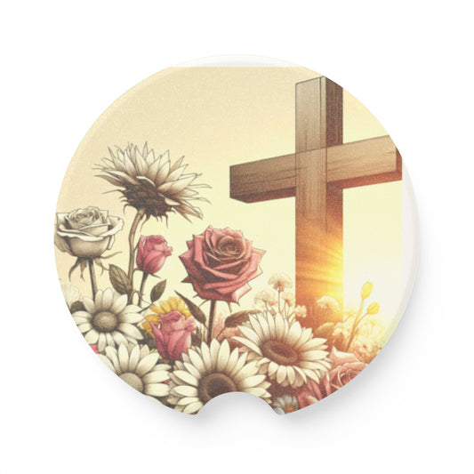 Floral Christian Soapstone Car Coaster, Religious Coaster, Car Accessories, Gift for Him or Her, Home Decor, Mother's Day Gift