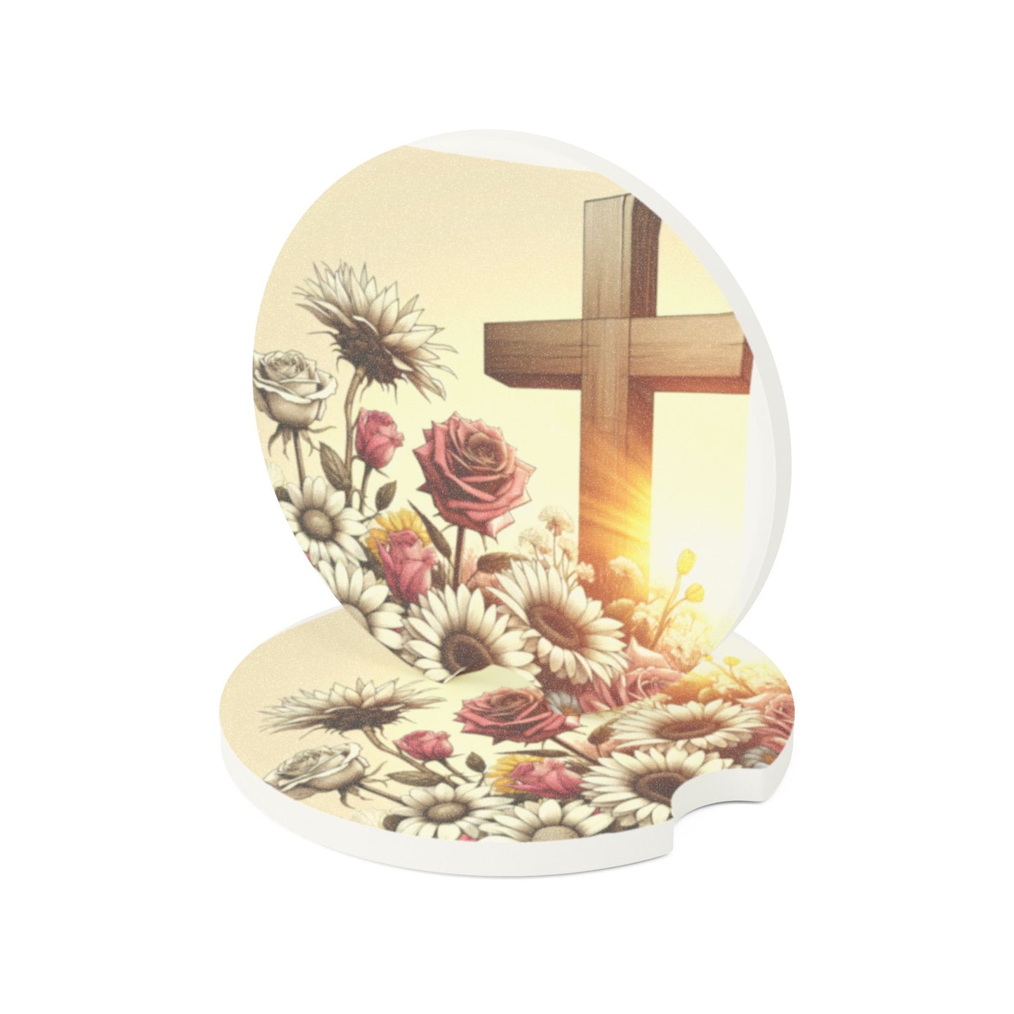 Floral Christian Soapstone Car Coaster, Religious Coaster, Car Accessories, Gift for Him or Her, Home Decor, Mother's Day Gift
