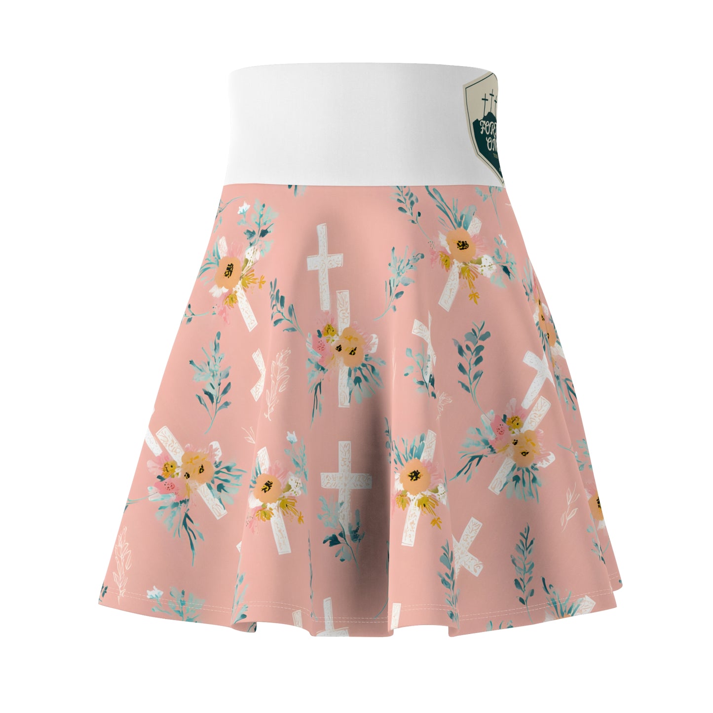 Floral Cross Pattern Women's Skater Skirt, Modest Summer Skirt, Casual Skirt, Easter Outfit, Church Wear, Spring Fashion