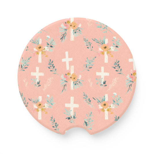 Floral Cross Soapstone Car Coaster | Cute Drink Holder, Car Accessories, Floral Decor, Gifts for Her