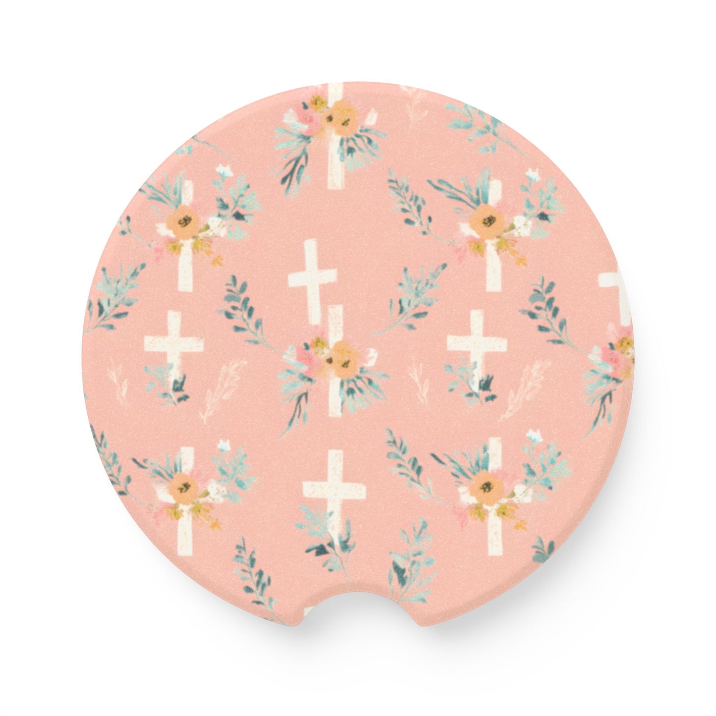 Floral Cross Soapstone Car Coaster | Cute Drink Holder, Car Accessories, Floral Decor, Gifts for Her