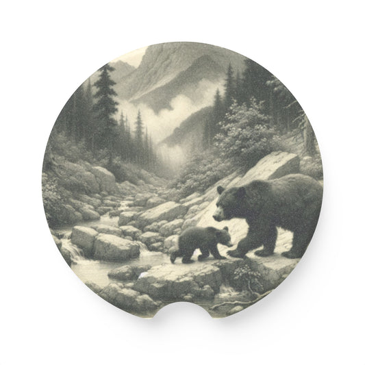 Bear Mountain Soapstone Car Coaster, Rustic Car Accessories, Gift for Him, Auto Decor, Nature Lover Coasters