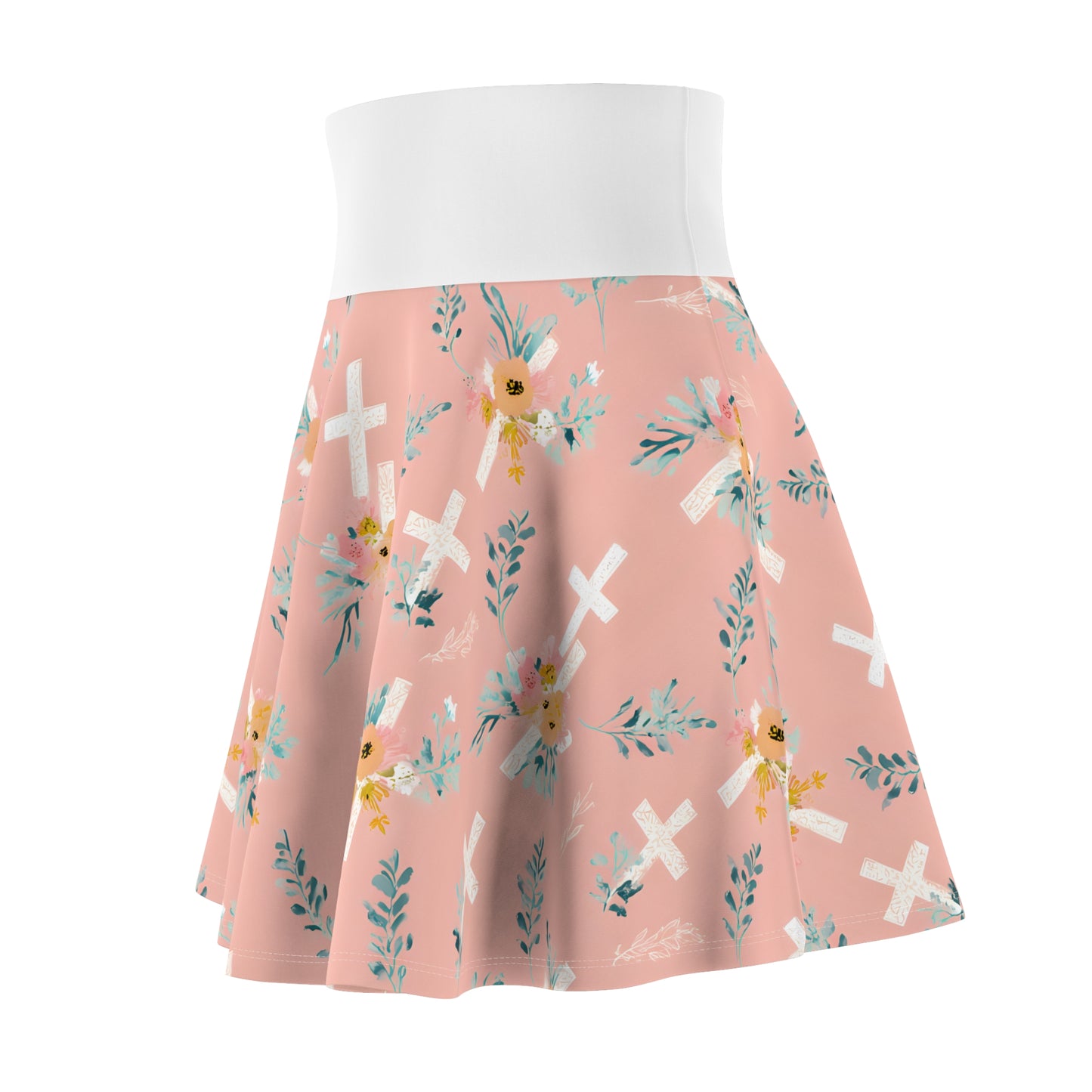 Floral Cross Pattern Women's Skater Skirt, Modest Summer Skirt, Casual Skirt, Easter Outfit, Church Wear, Spring Fashion