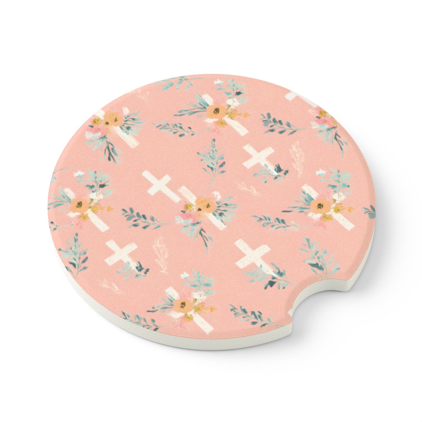 Floral Cross Soapstone Car Coaster | Cute Drink Holder, Car Accessories, Floral Decor, Gifts for Her
