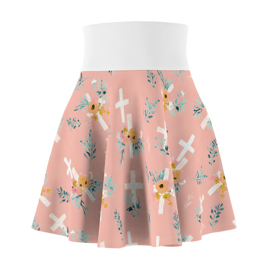 Floral Cross Pattern Women's Skater Skirt, Modest Summer Skirt, Casual Skirt, Easter Outfit, Church Wear, Spring Fashion